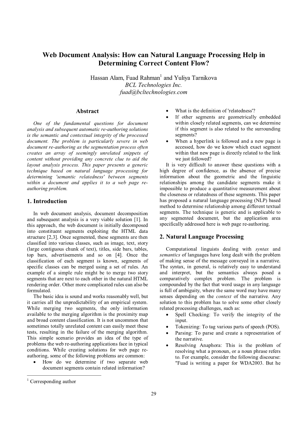 Web Document Analysis: How Can Natural Language Processing Help in Determining Correct Content Flow?