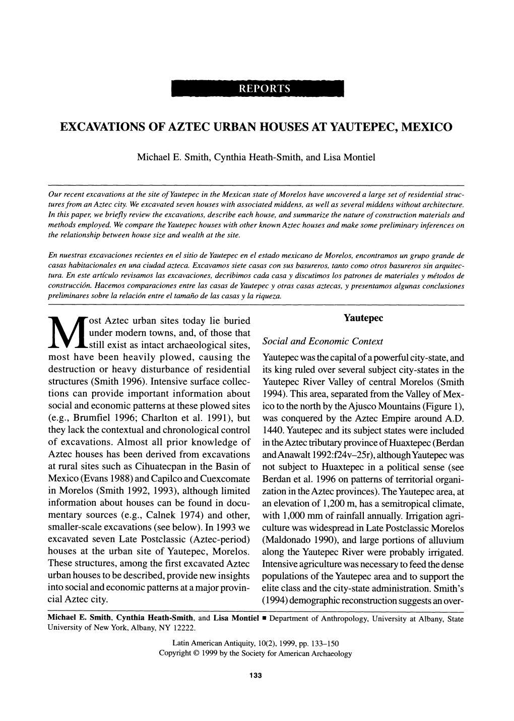 Excavations of Aztec Urban Houses at Yautepec, Mexico