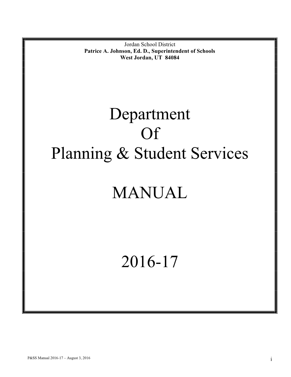 27. Planning & Student Services Manual 2016-17