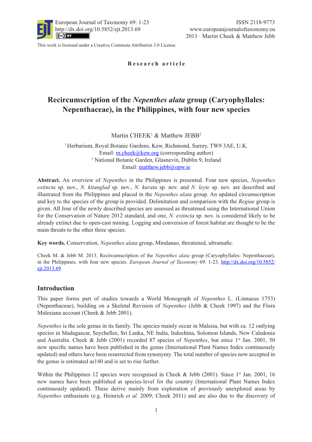 Recircumscription of the Nepenthes Alata Group (Caryophyllales: Nepenthaceae), in the Philippines, with Four New Species