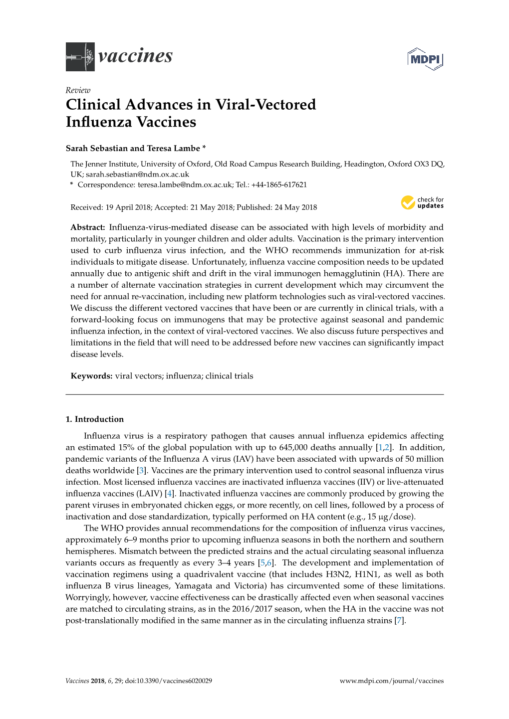 Clinical Advances in Viral-Vectored Influenza Vaccines