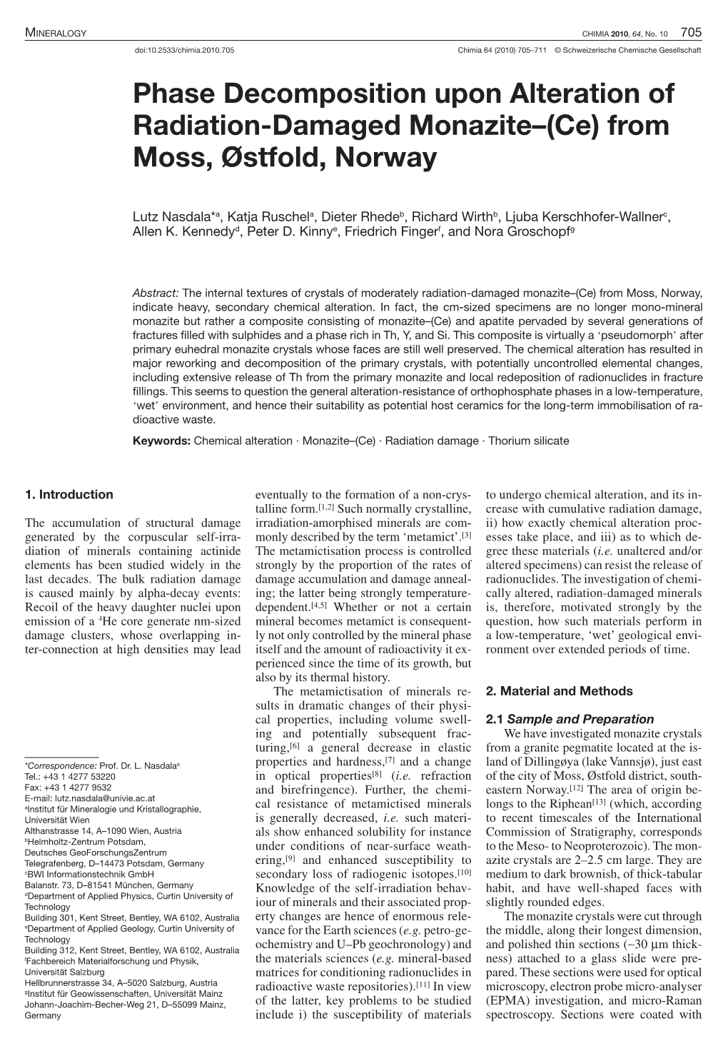 Phase Decomposition Upon Alteration of Radiation-Damaged Monazite–(Ce) from Moss, Østfold, Norway