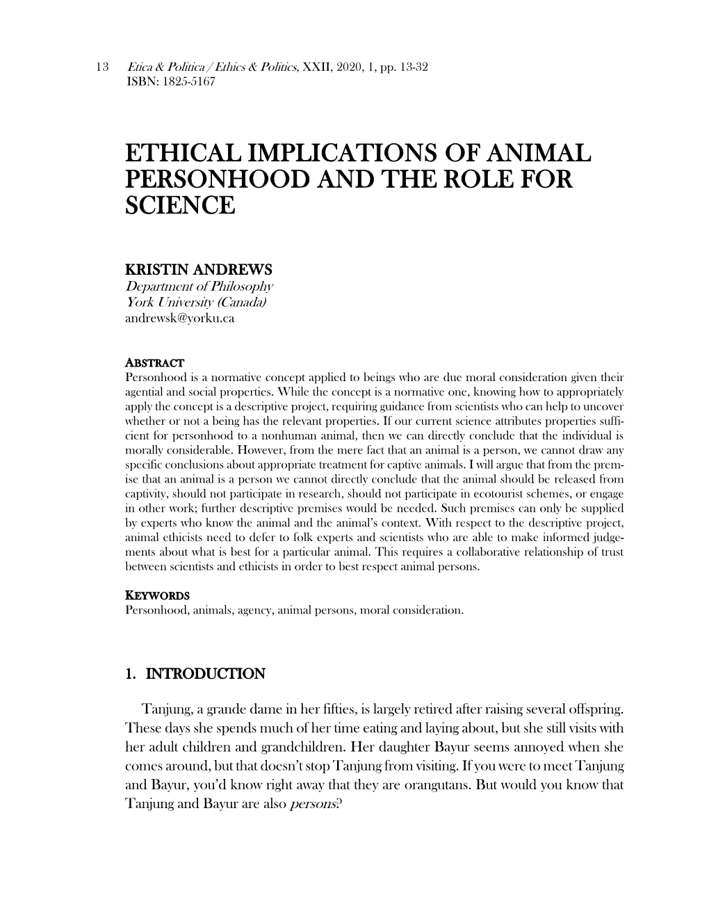 Ethical Implications of Animal Personhood and the Role for Science
