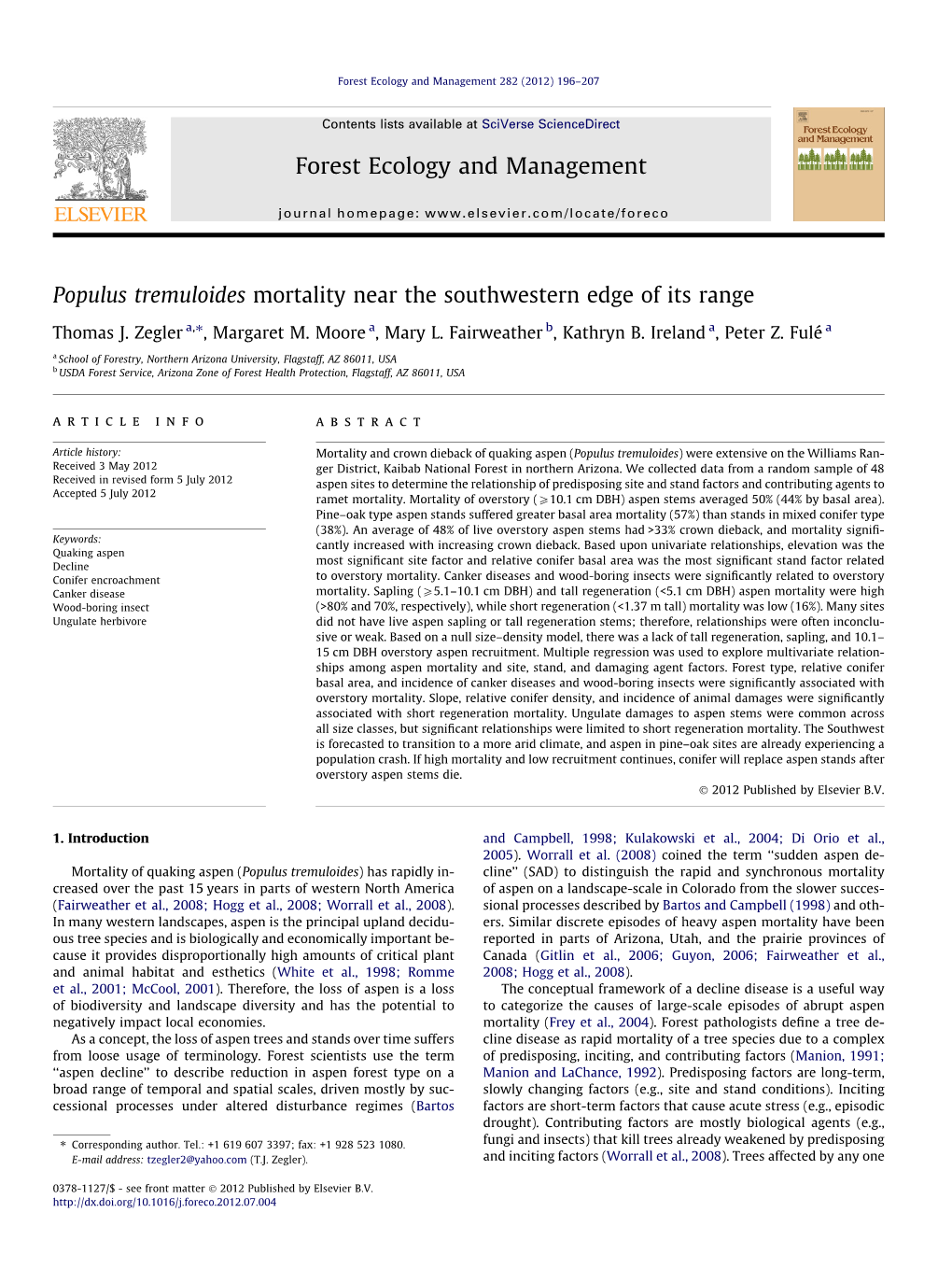 Populus Tremuloides Mortality Near the Southwestern Edge of Its Range ⇑ Thomas J