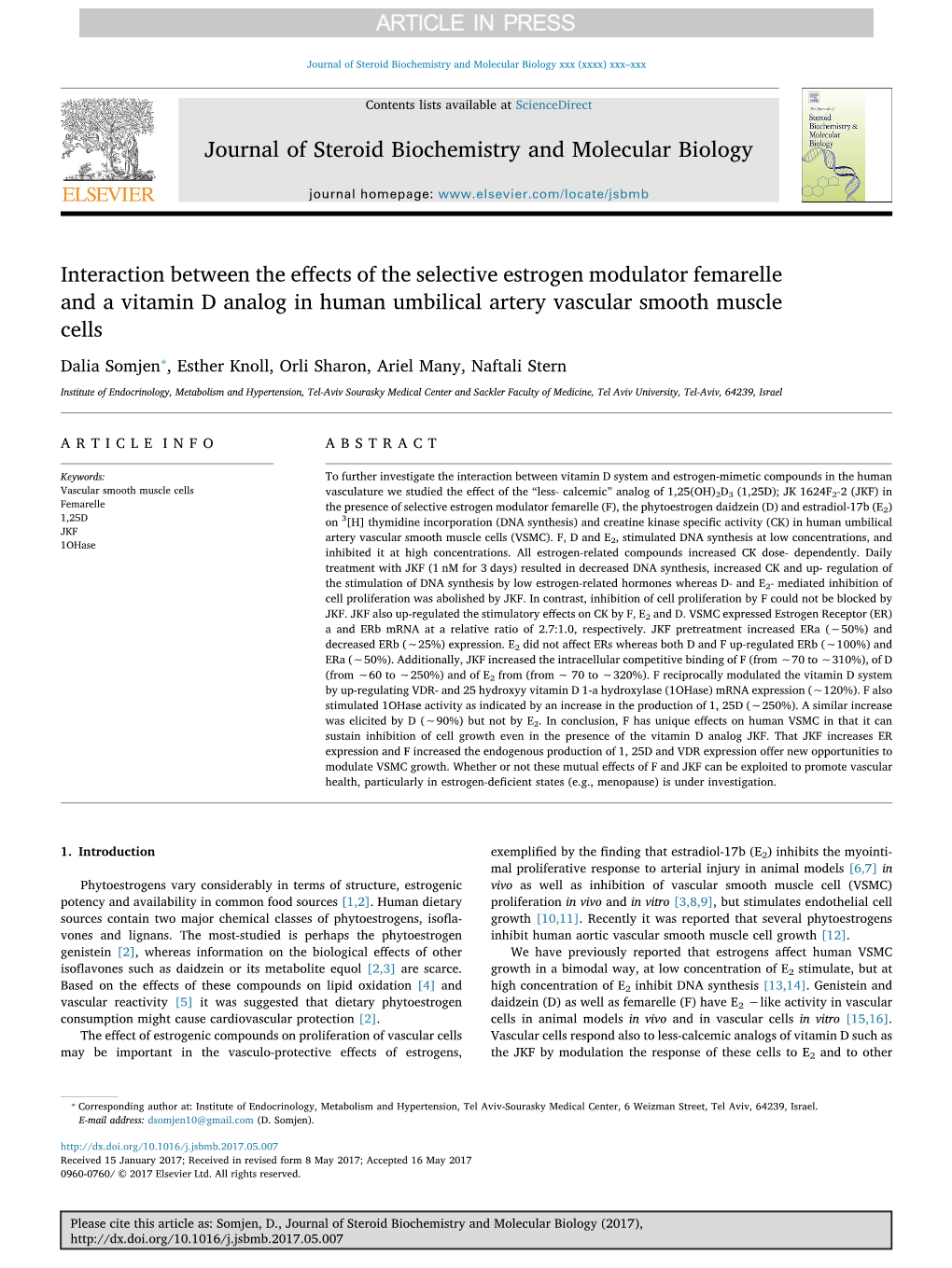 Interaction Between the Effects of the Selective Estrogen Modulator Femarelle and a Vitamin D Analog in Human Umbilical Artery V