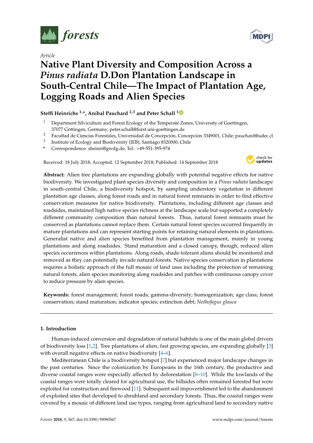 Native Plant Diversity and Composition Across a Pinus Radiata D.Don Plantation Landscape in South-Central Chile—The Impact Of