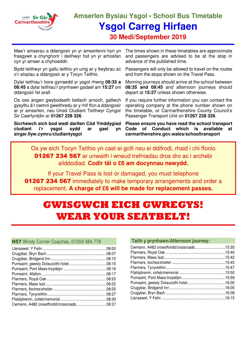 Ysgol Carreg Hirfaen GWISGWCH EICH GWREGYS! WEAR YOUR