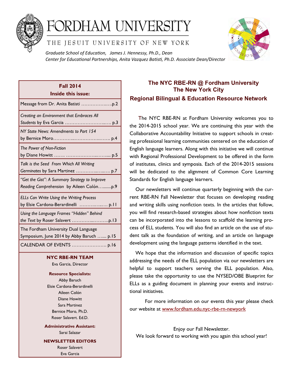 The NYC RBE-RN @ Fordham University the New York City Regional Bilingual & Education Resource Network