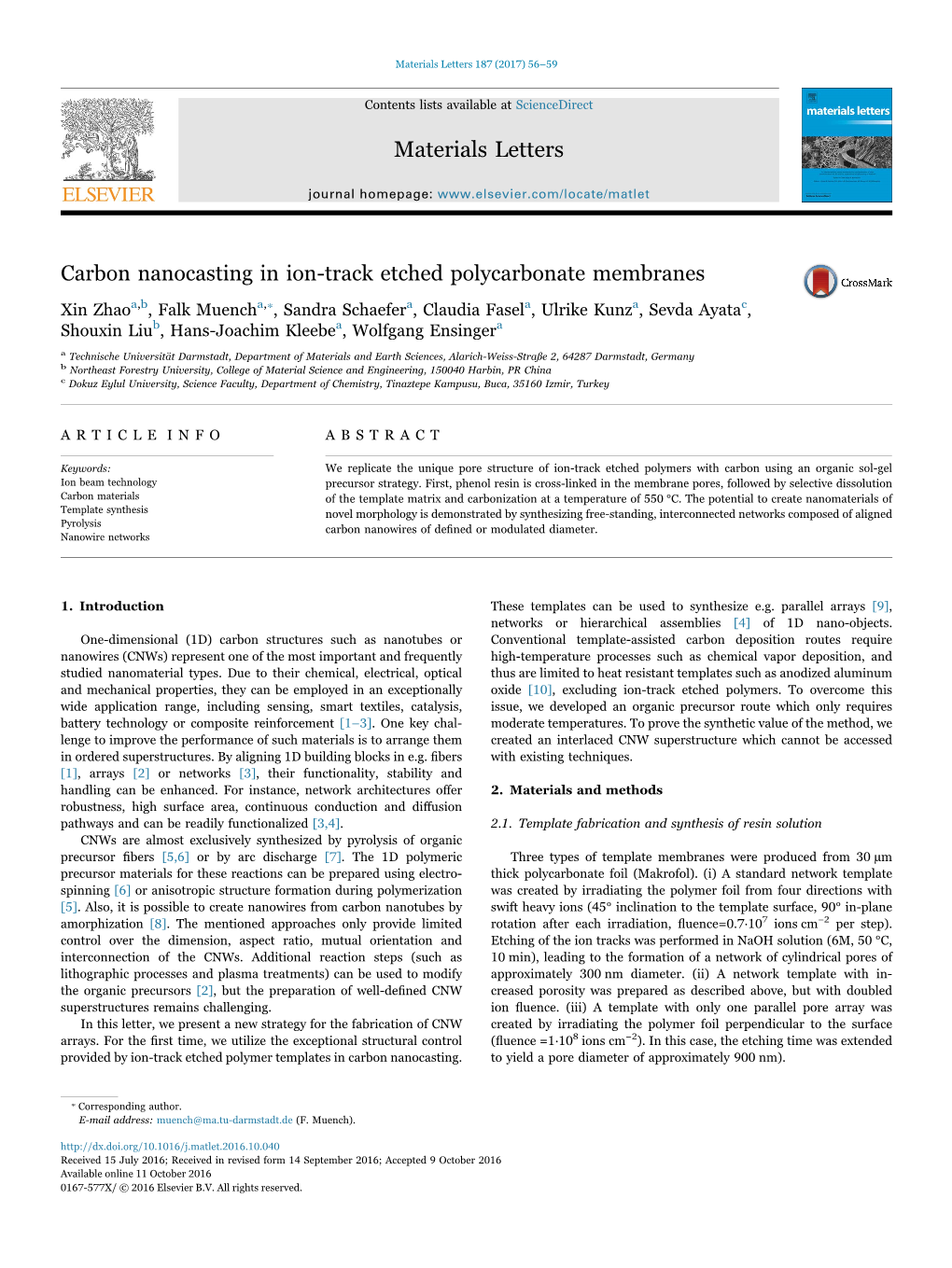 Carbon Nanocasting in Ion-Track Etched Polycarbonate Membranes