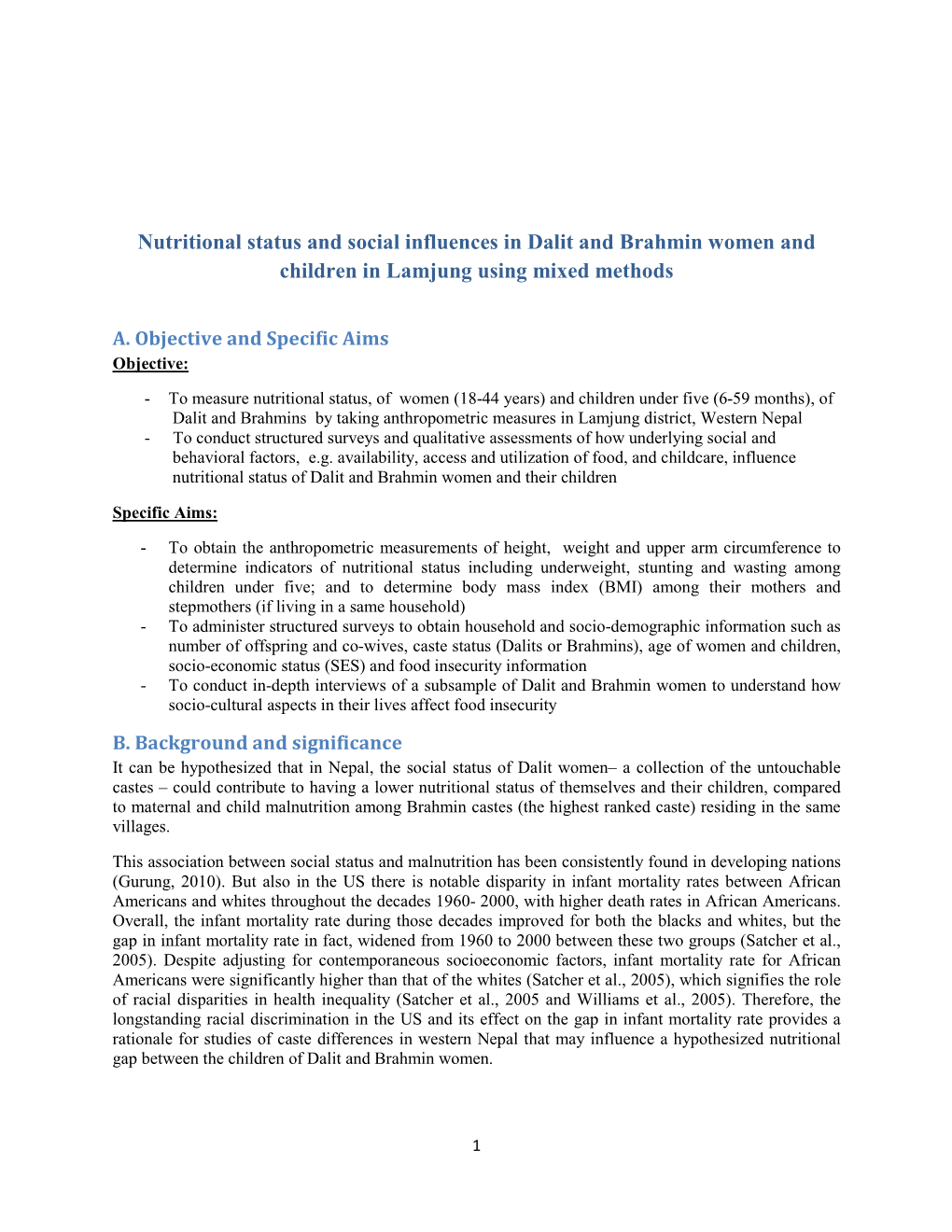 Nutritional Status and Social Influences in Dalit and Brahmin Women and Children in Lamjung Using Mixed Methods