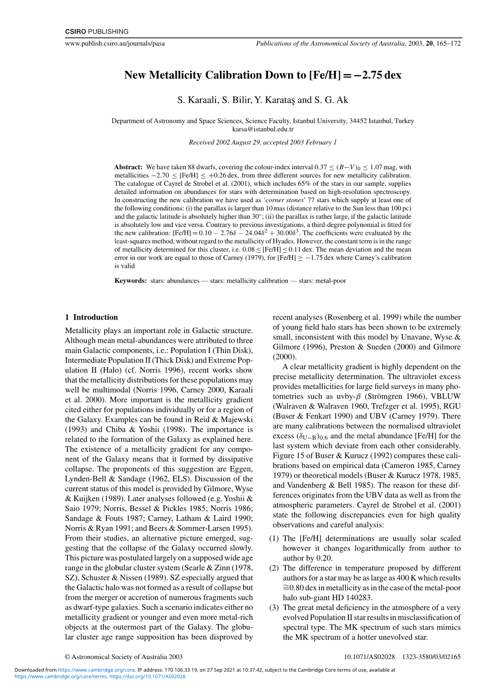 New Metallicity Calibration Down to [Fe/H]=−2.75