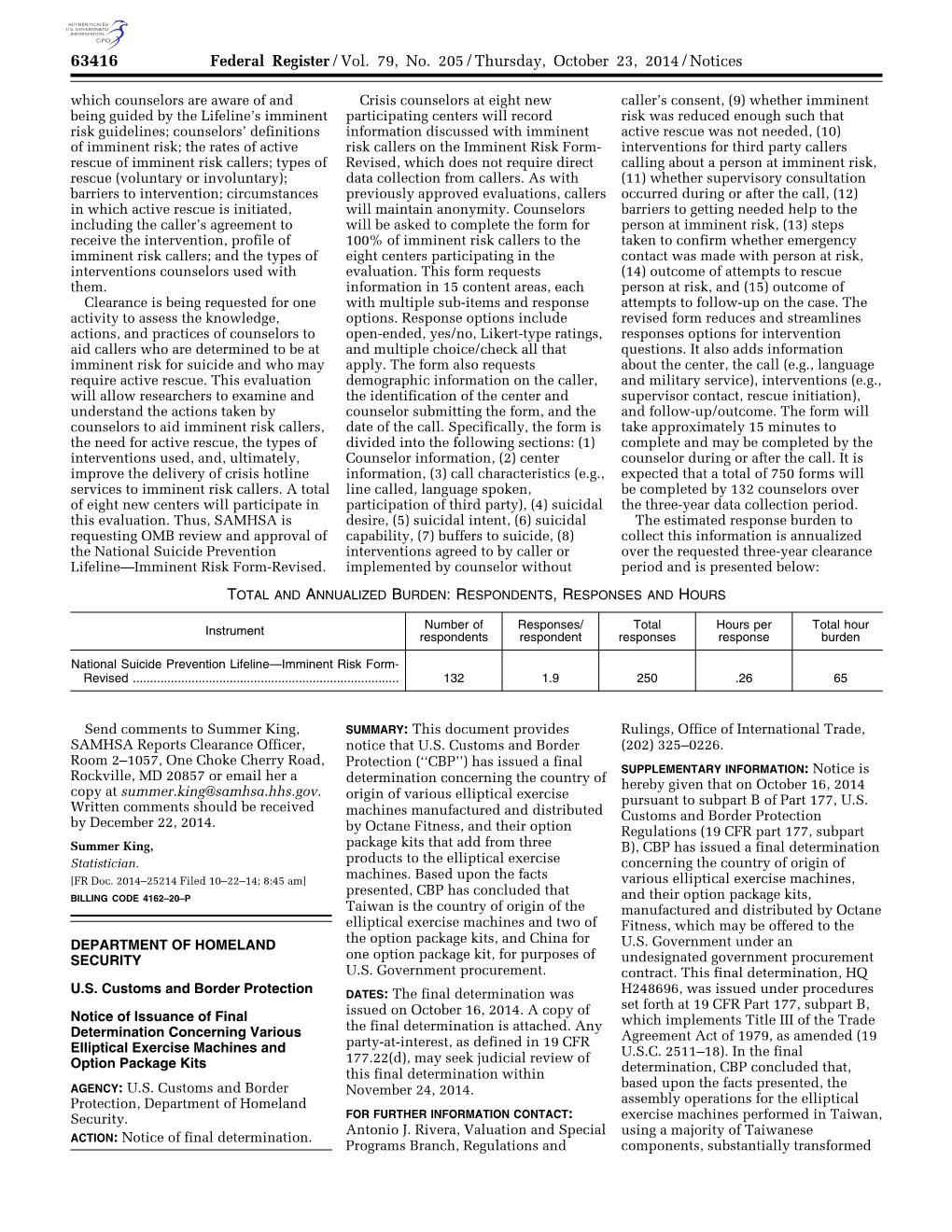 Federal Register/Vol. 79, No. 205/Thursday, October 23, 2014