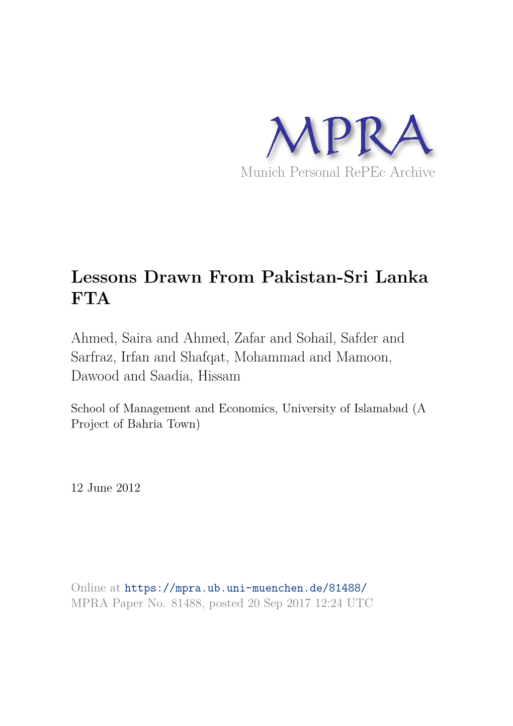 Lessons Drawn from Pakistan-Sri Lanka FTA