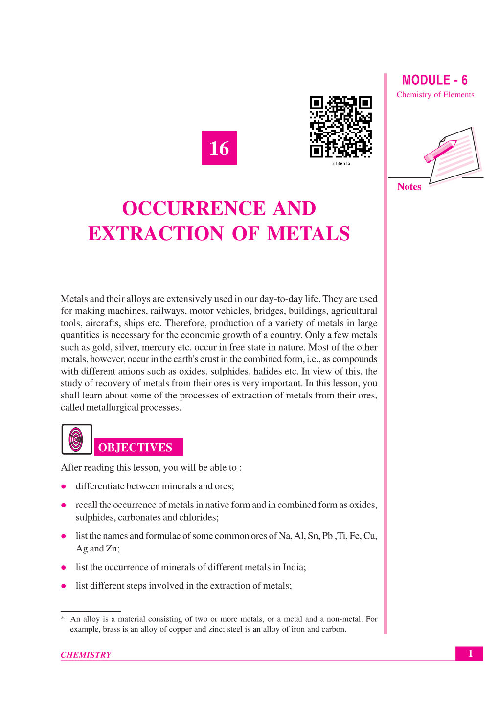 Occurrence and Extraction of Metals MODULE - 6 Chemistry of Elements