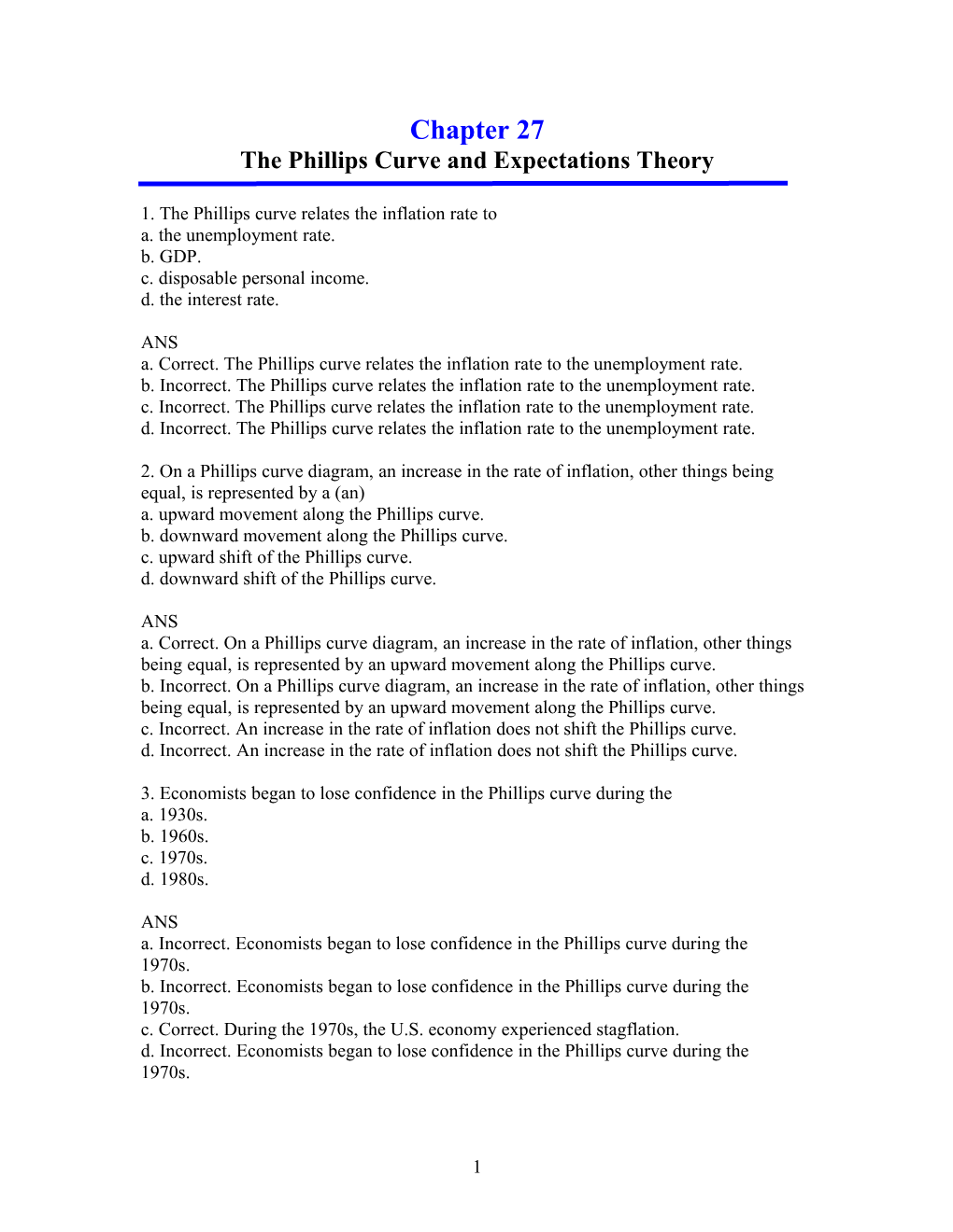 The Phillips Curve and Expectations Theory