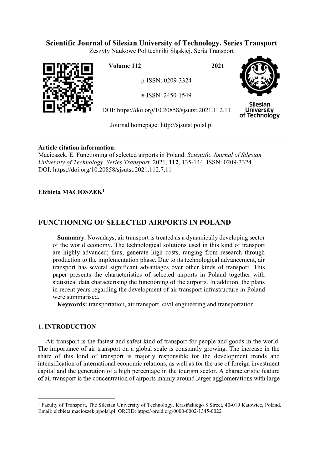 Functioning of Selected Airports in Poland