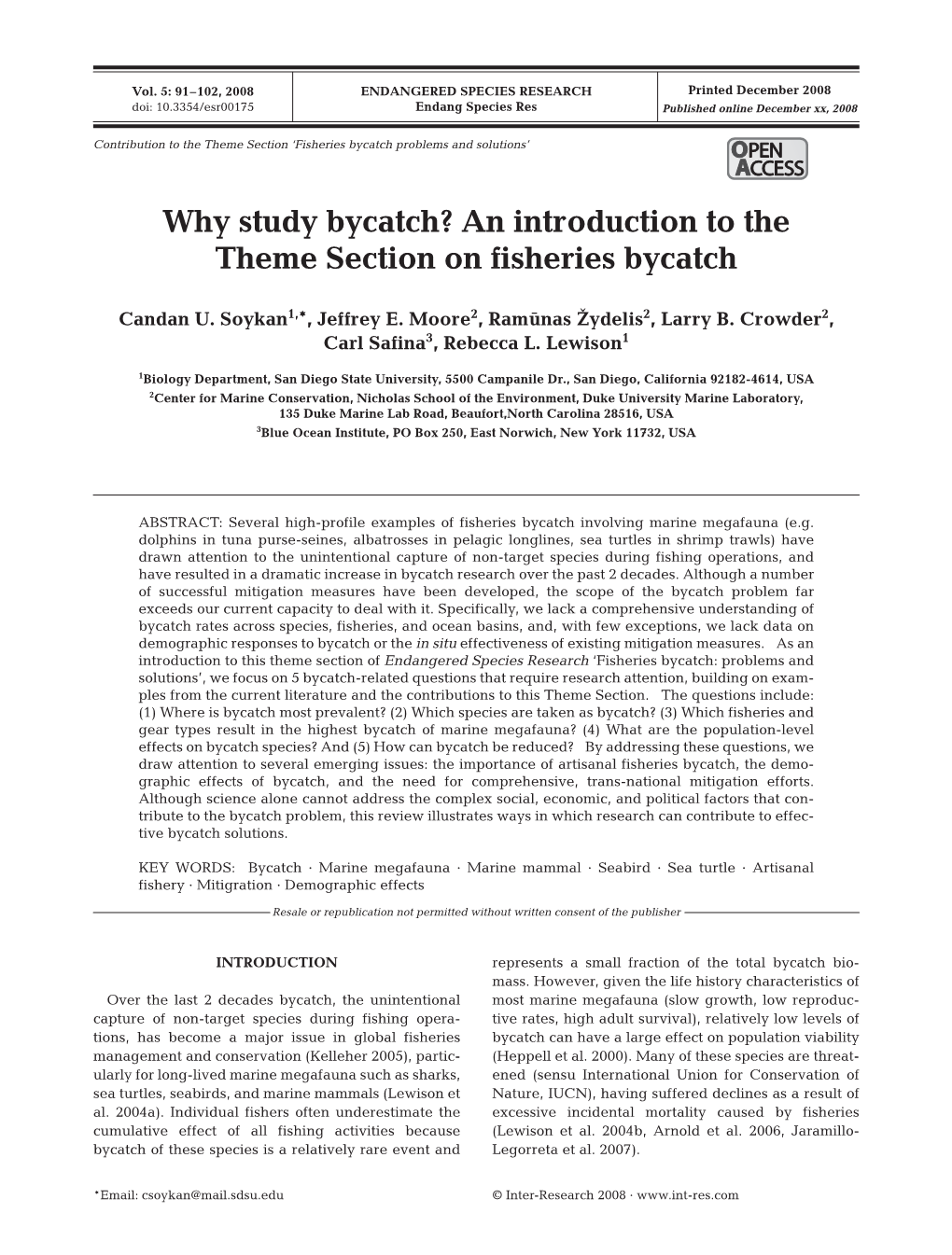 Why Study Bycatch? an Introduction to the Theme Section on Fisheries Bycatch