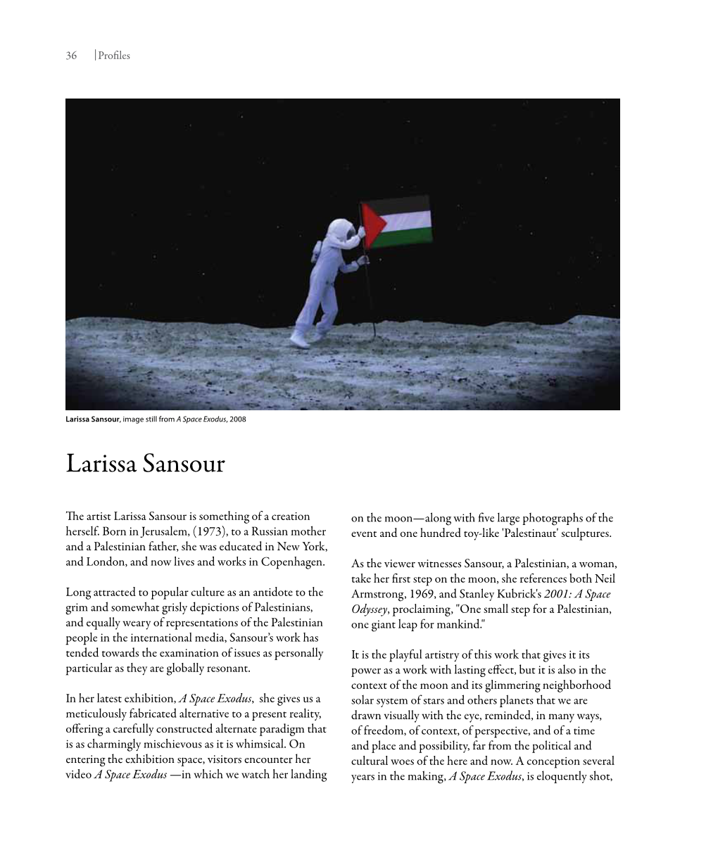 Larissa Sansour, Image Still from a Space Exodus, 2008