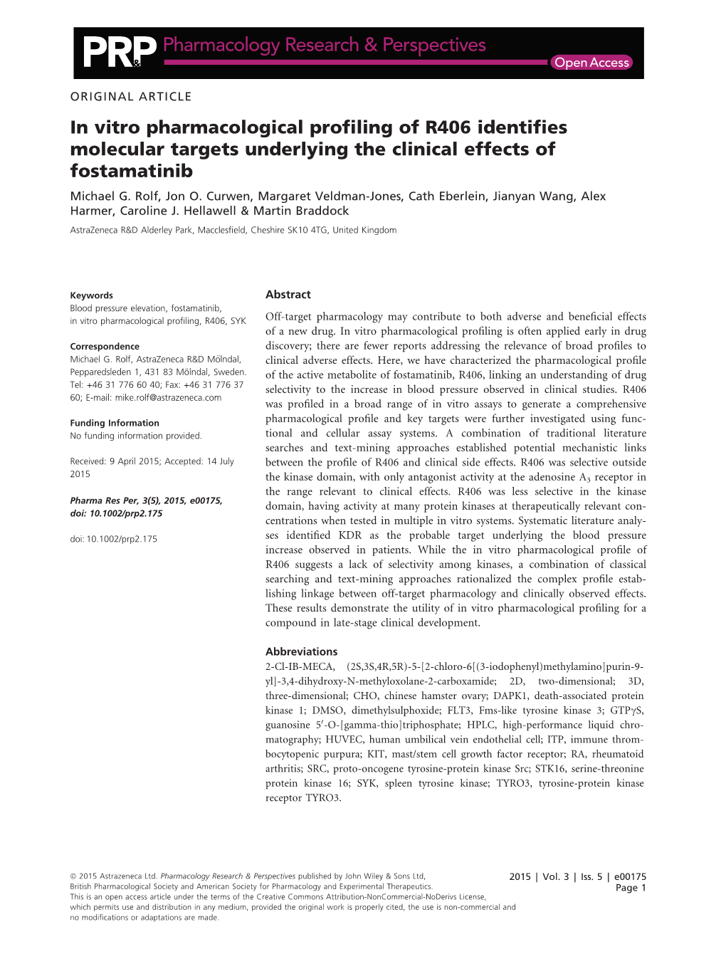 In Vitro Pharmacological Profiling of R406 Identifies Molecular Targets