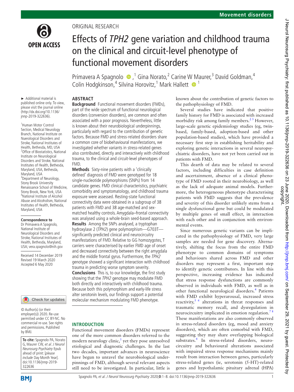 Effects of TPH2 Gene Variation and Childhood Trauma on the Clinical