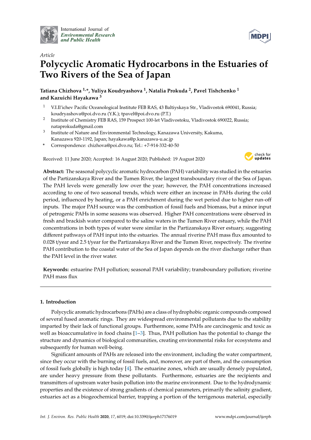 Polycyclic Aromatic Hydrocarbons in the Estuaries of Two Rivers of the Sea of Japan