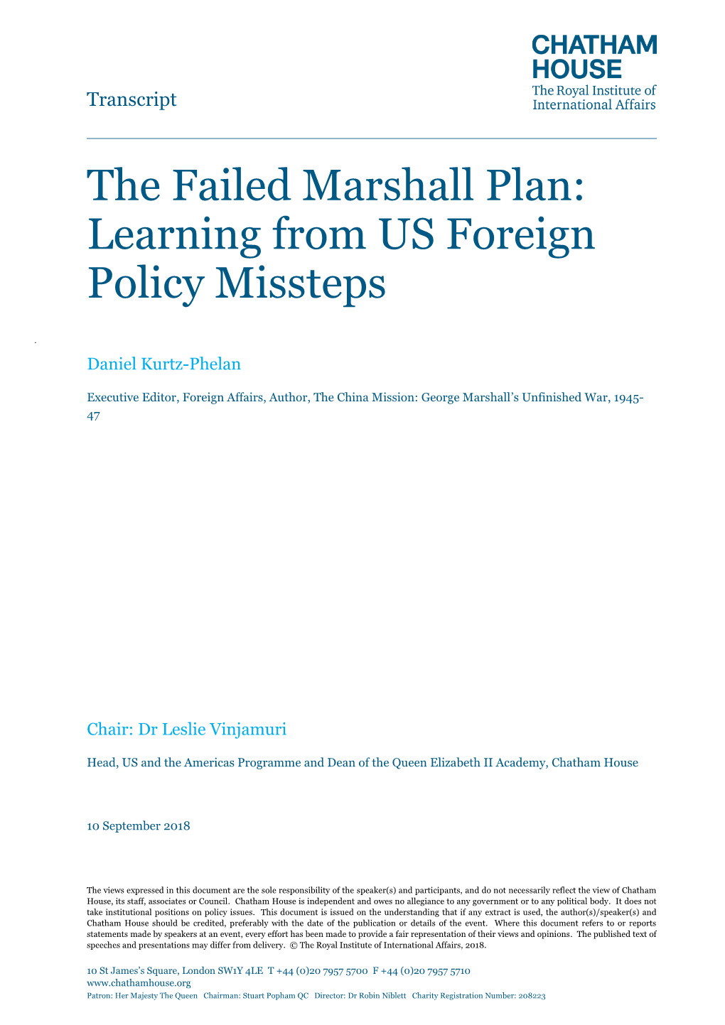 The Failed Marshall Plan: Learning from US Foreign Policy Missteps