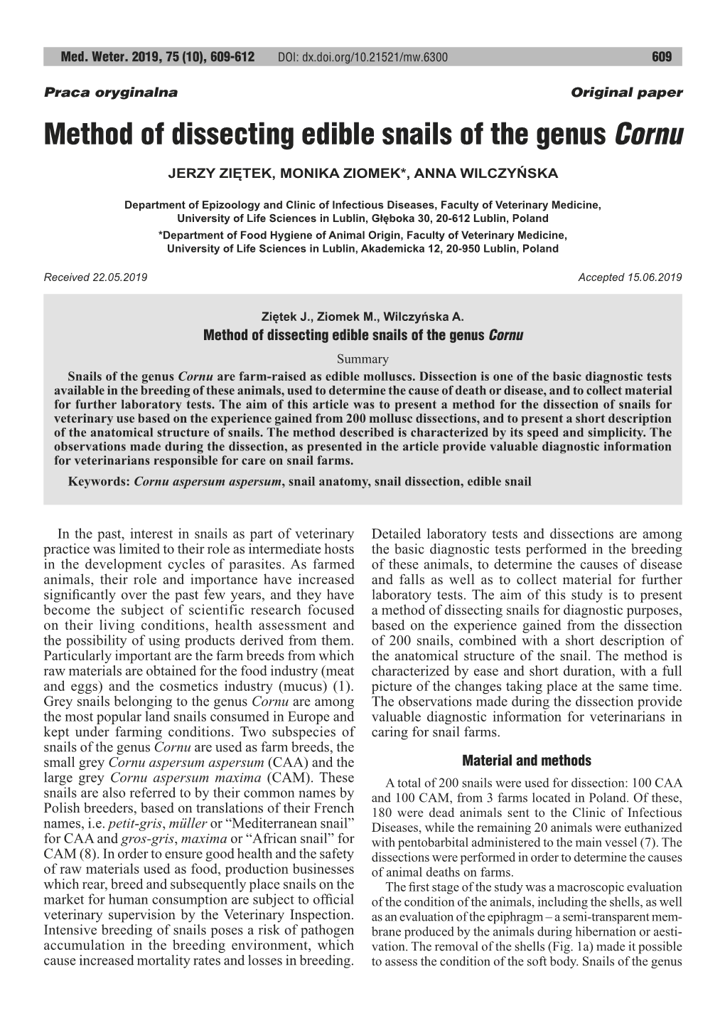 Method of Dissecting Edible Snails of the Genus Cornu