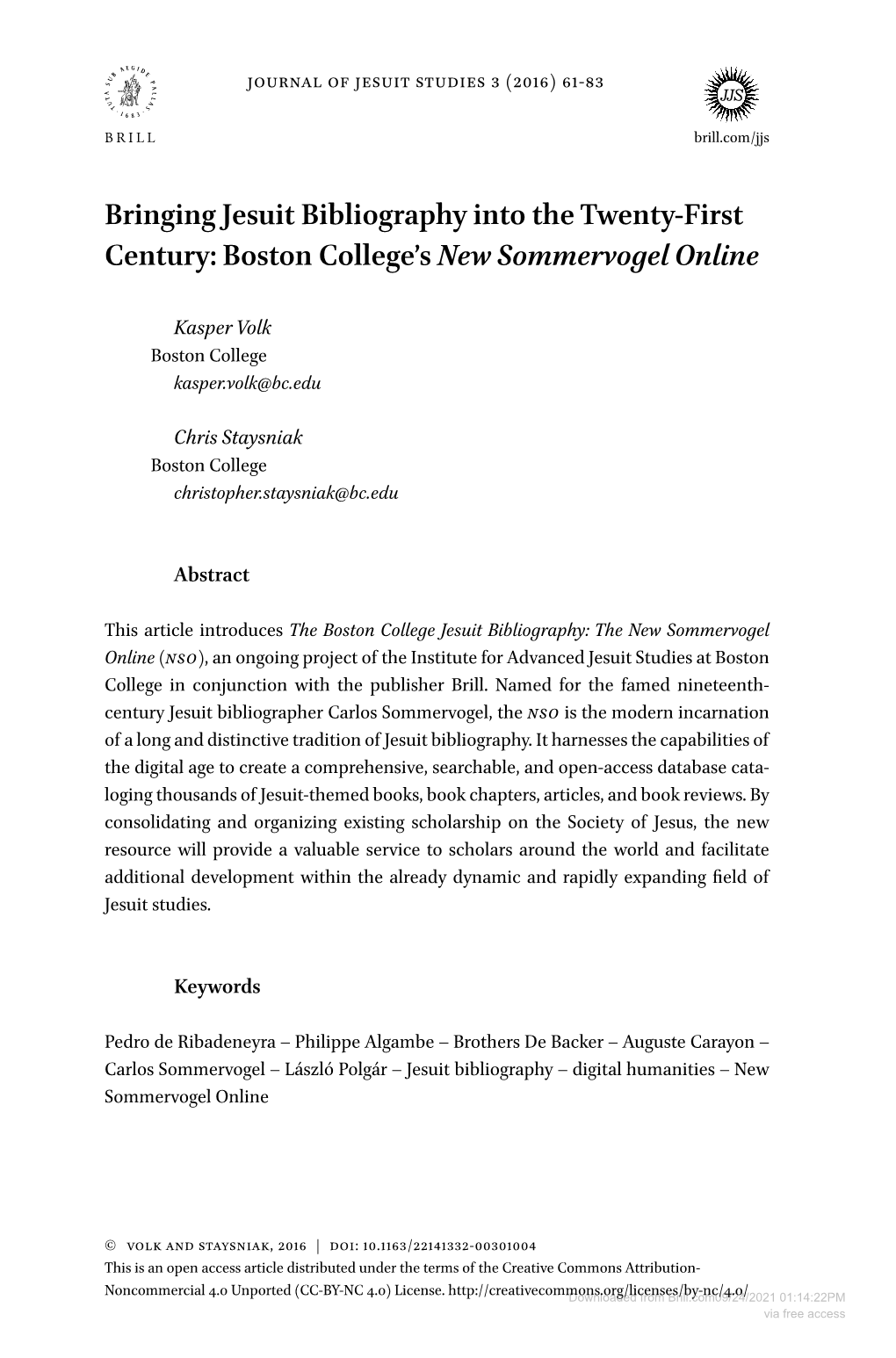 Bringing Jesuit Bibliography Into the Twenty-First Century: Boston College’S New Sommervogel Online