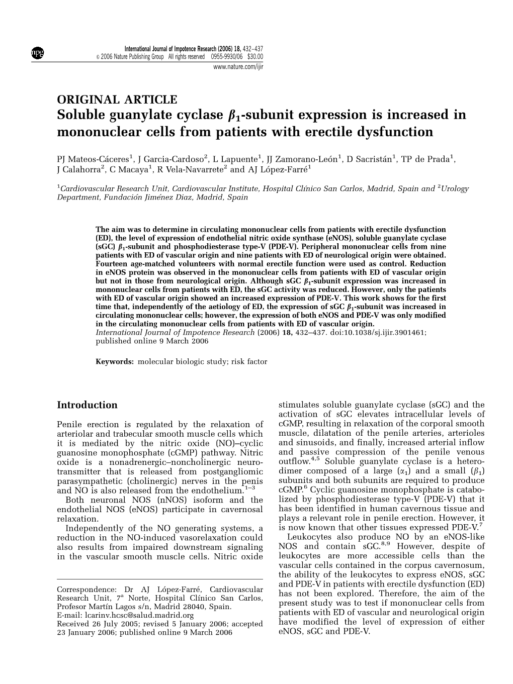 Soluble Guanylate Cyclase B1-Subunit Expression Is Increased in Mononuclear Cells from Patients with Erectile Dysfunction