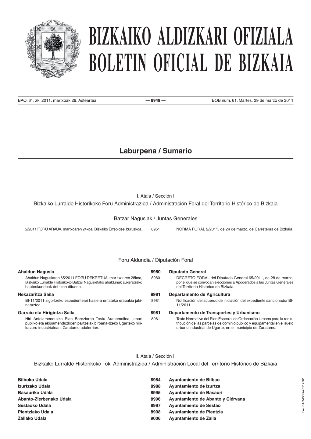 Bizkaiko Aldizkari Ofiziala Boletin Oficial De Bizkaia