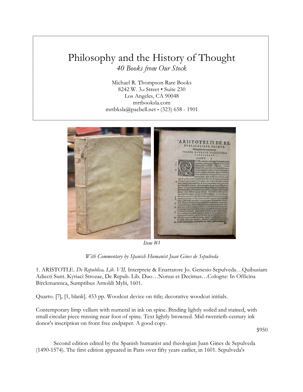 Philosophy and the History of Thought 40 Books from Our Stock