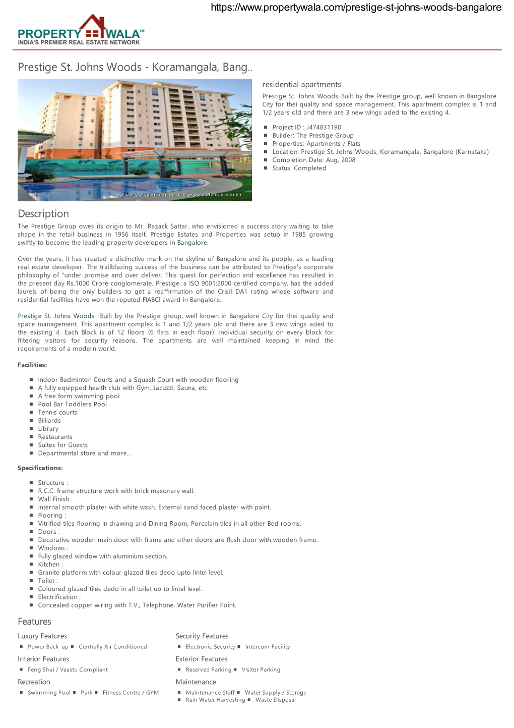 Prestige St. Johns Woods - Koramangala, Bang… Residential Apartments Prestige St