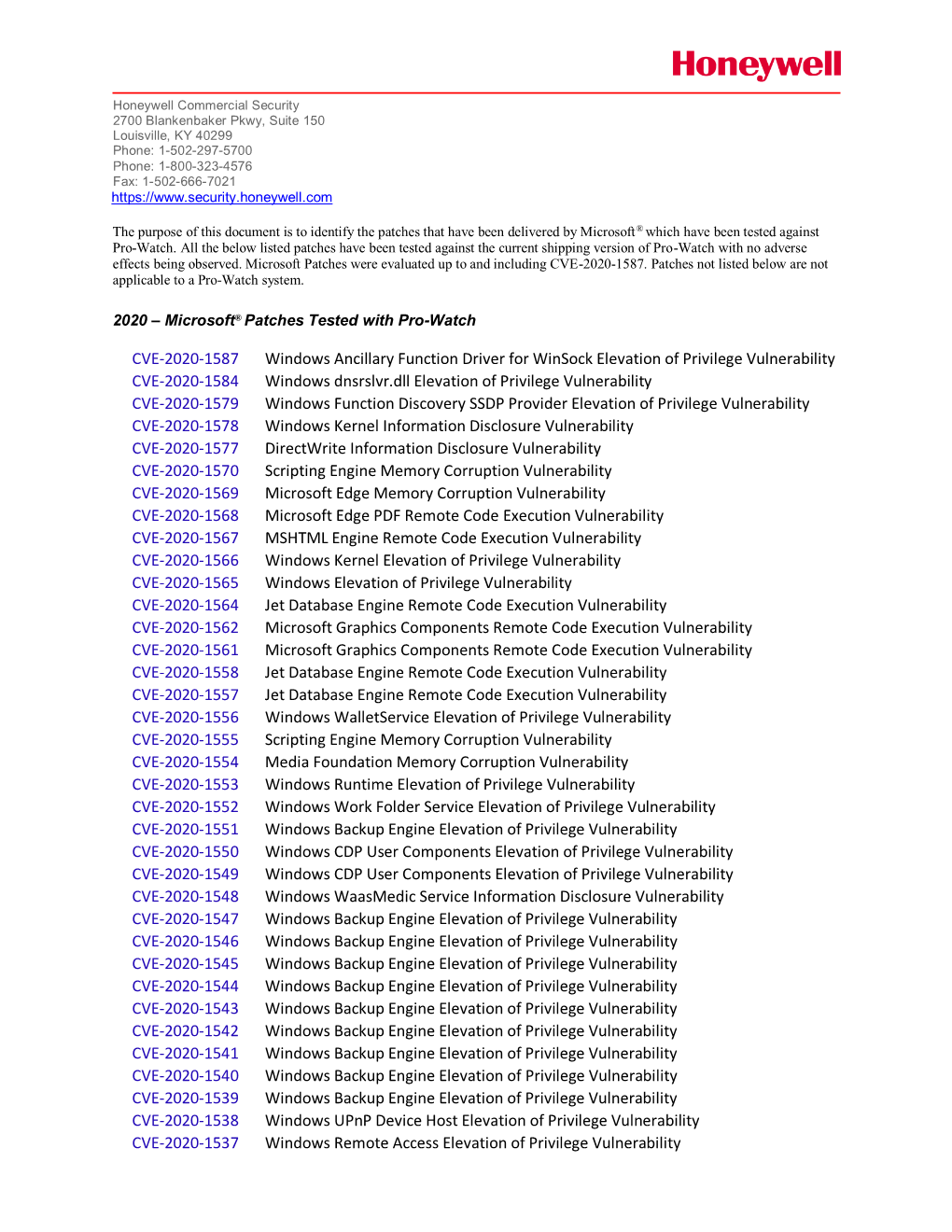 Microsoft Patches Were Evaluated up to and Including CVE-2020-1587