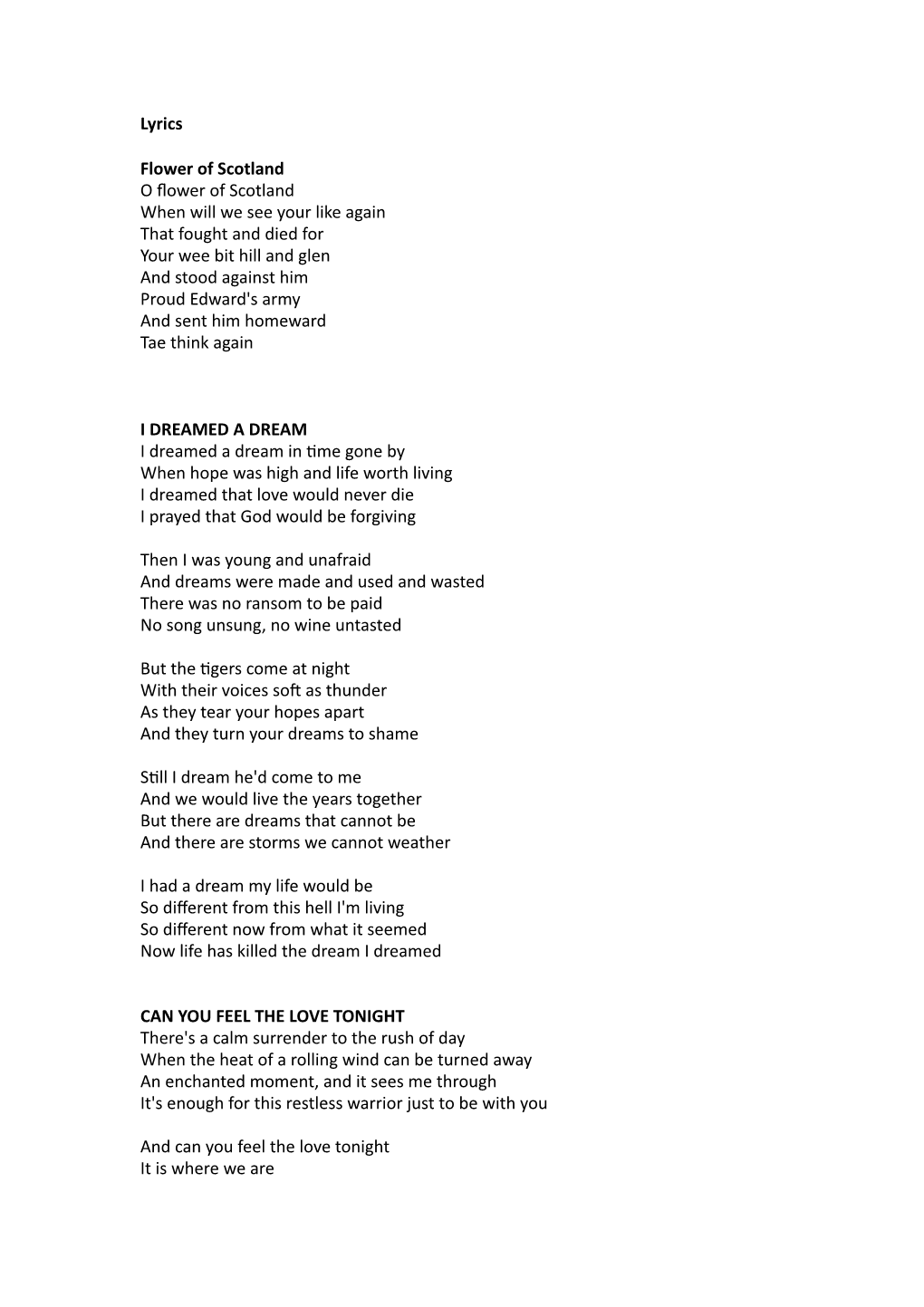 Lyrics 1St Verses