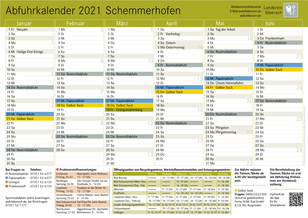 Abfuhrkalender 2021 Schemmerhofen