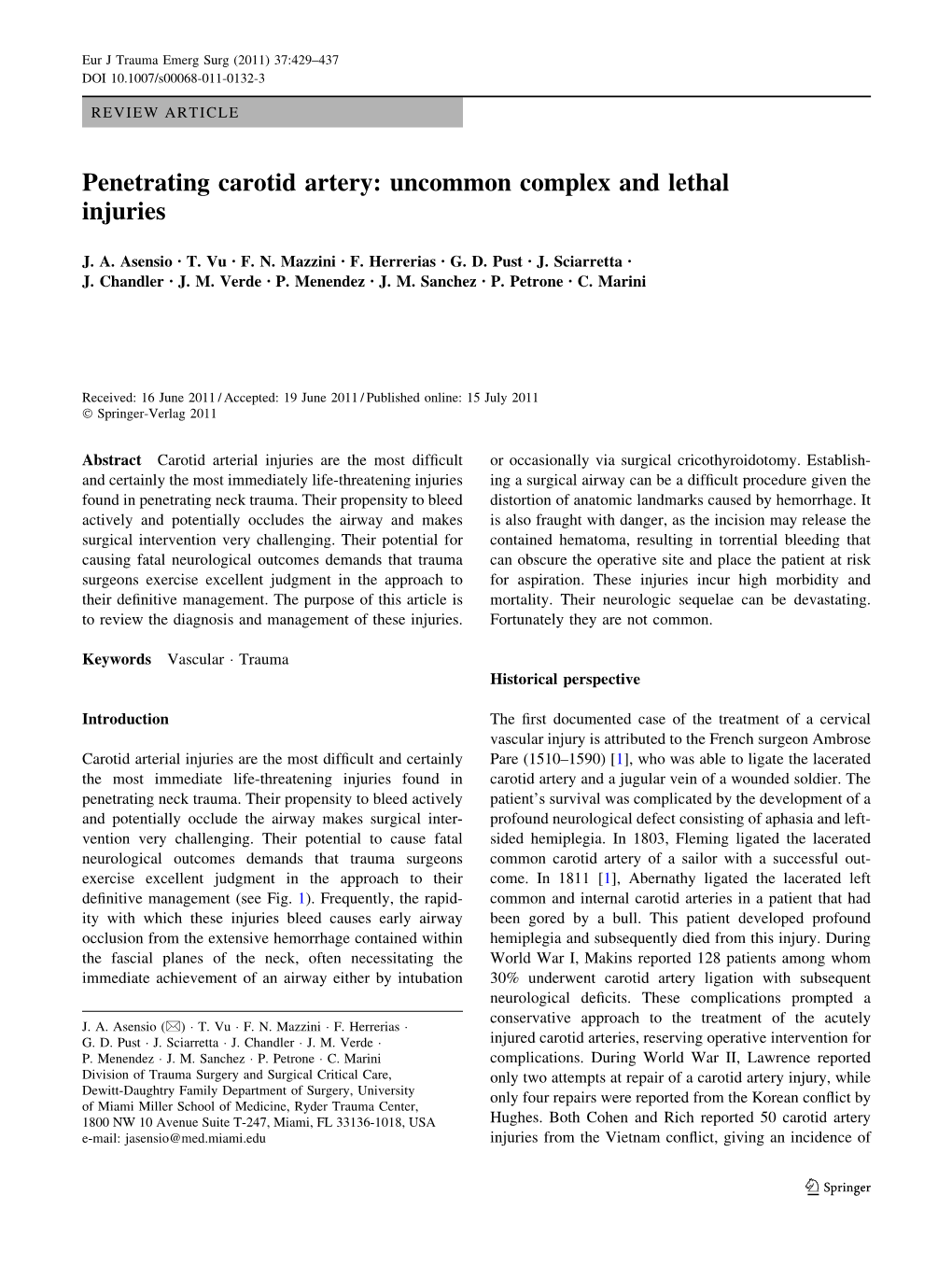 Penetrating Carotid Artery: Uncommon Complex and Lethal Injuries