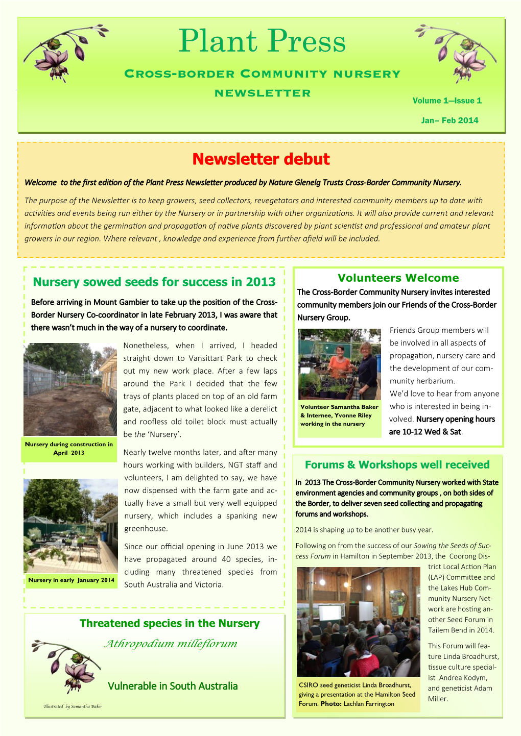 Plant Press Cross-Border Community Nursery Newsletter Volume 1—Issue 1