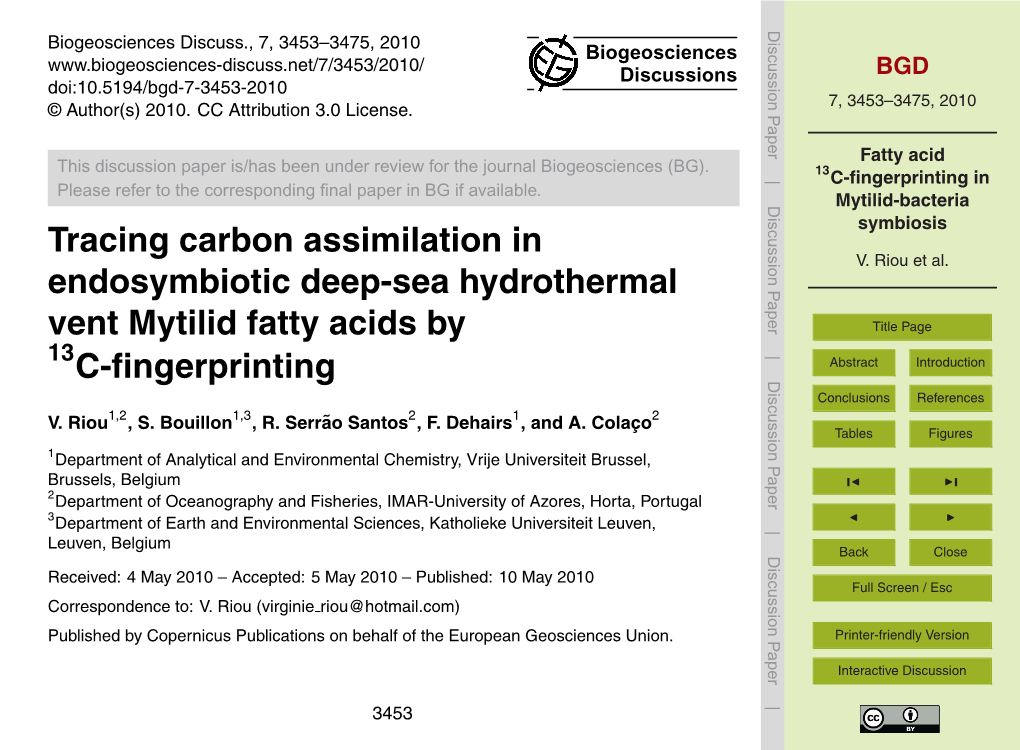 Fatty Acid 13C-Fingerprinting in Mytilid-Bacteria Symbiosis