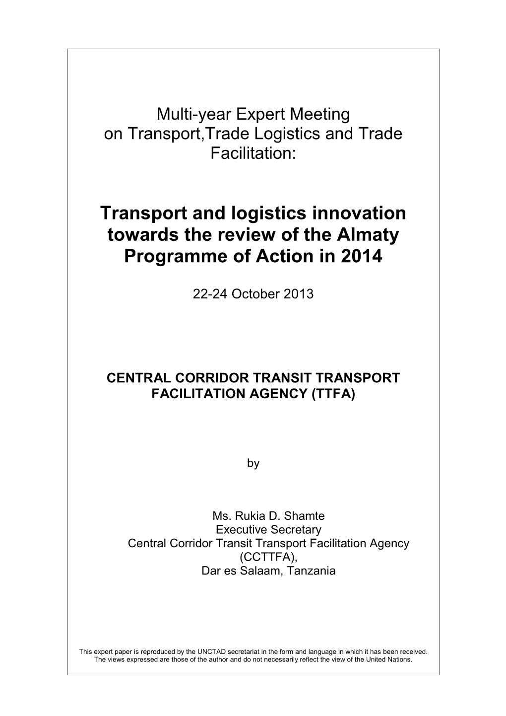 Central Corridor Transit Transport Facilitation Agency (Ttfa)