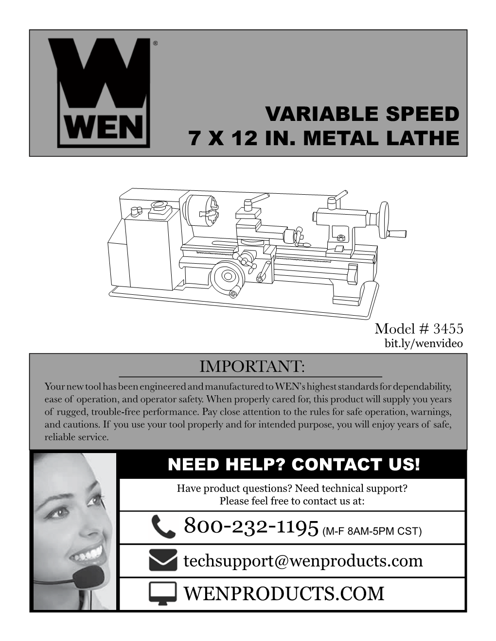 Variable Speed 7 X 12 In. Metal Lathe