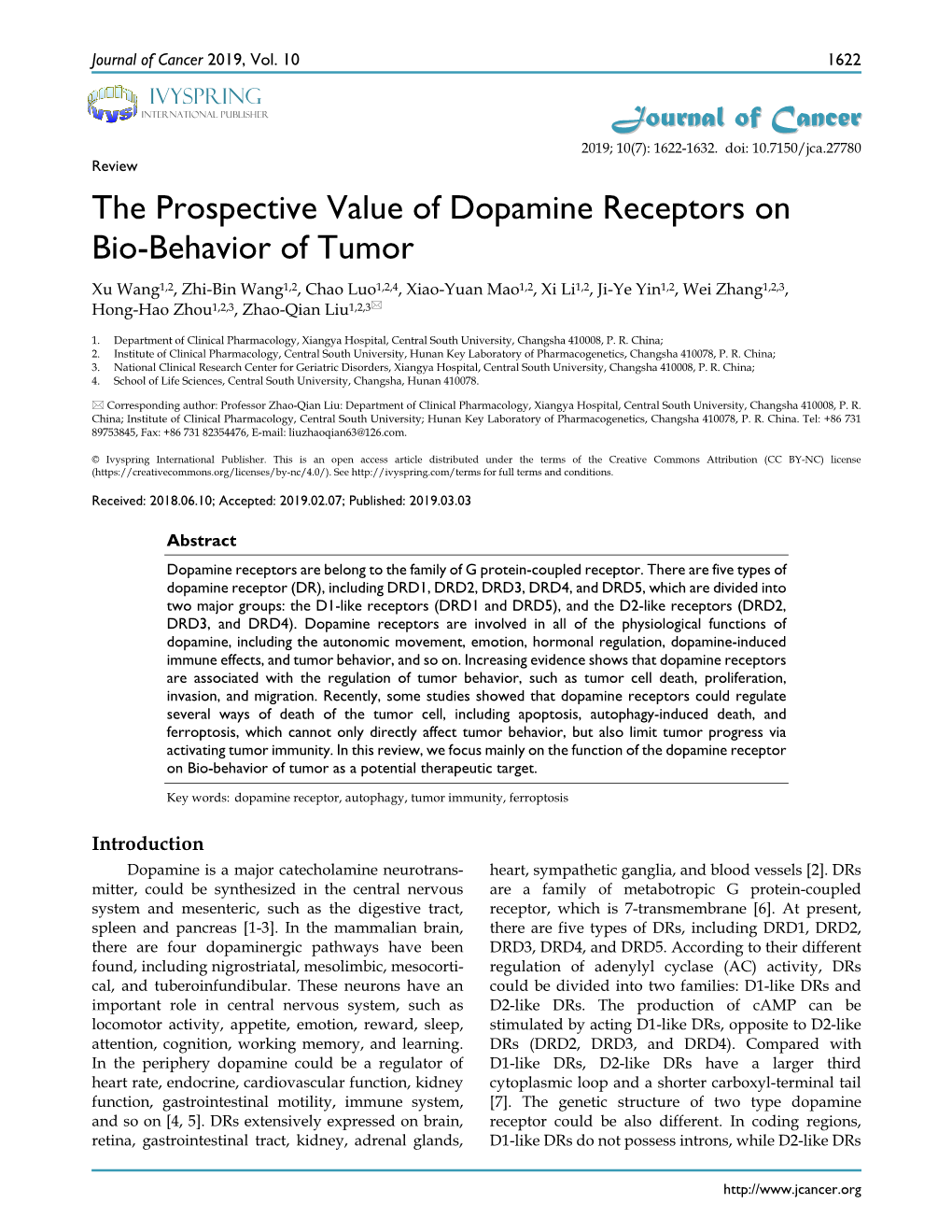 The Prospective Value of Dopamine Receptors on Bio-Behavior of Tumor