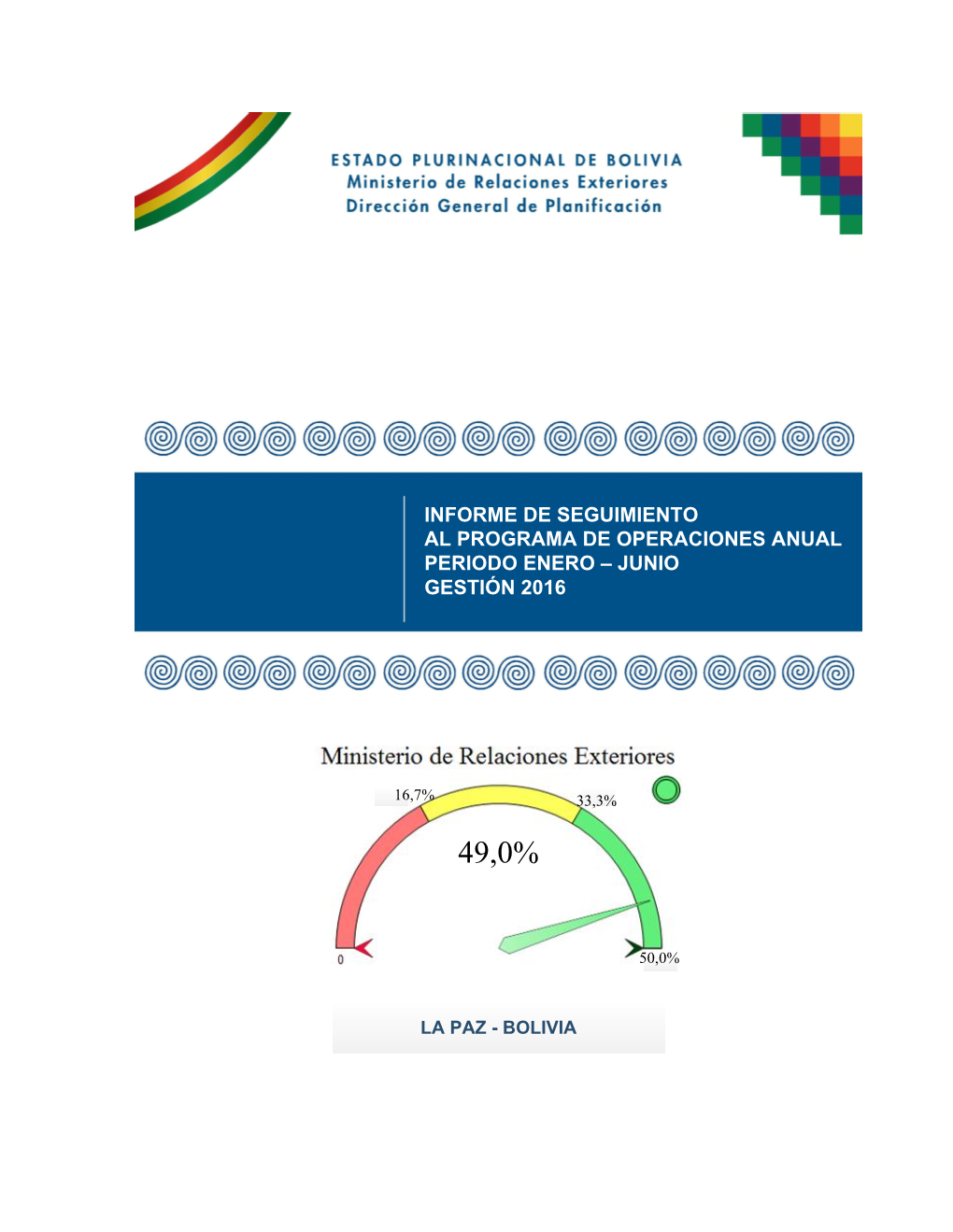 Informe De Seguimiento Al Programa De Operaciones Anual Periodo Enero – Junio Gestión 2016