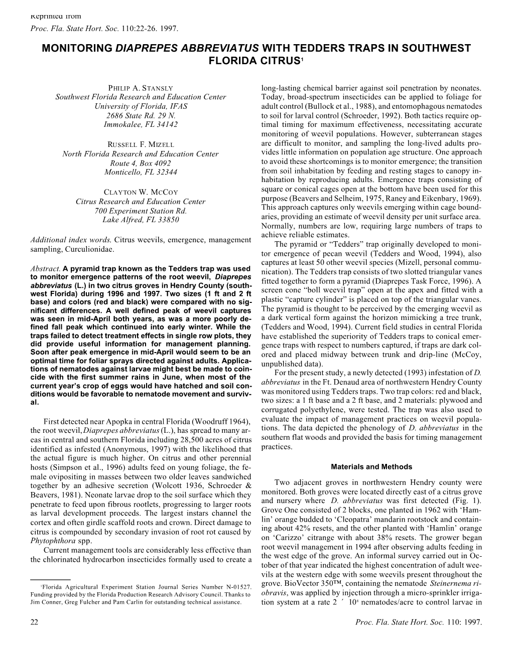 Monitoring Diaprepes Abbreviatus with Tedders Traps in Southwest Florida Citrus1