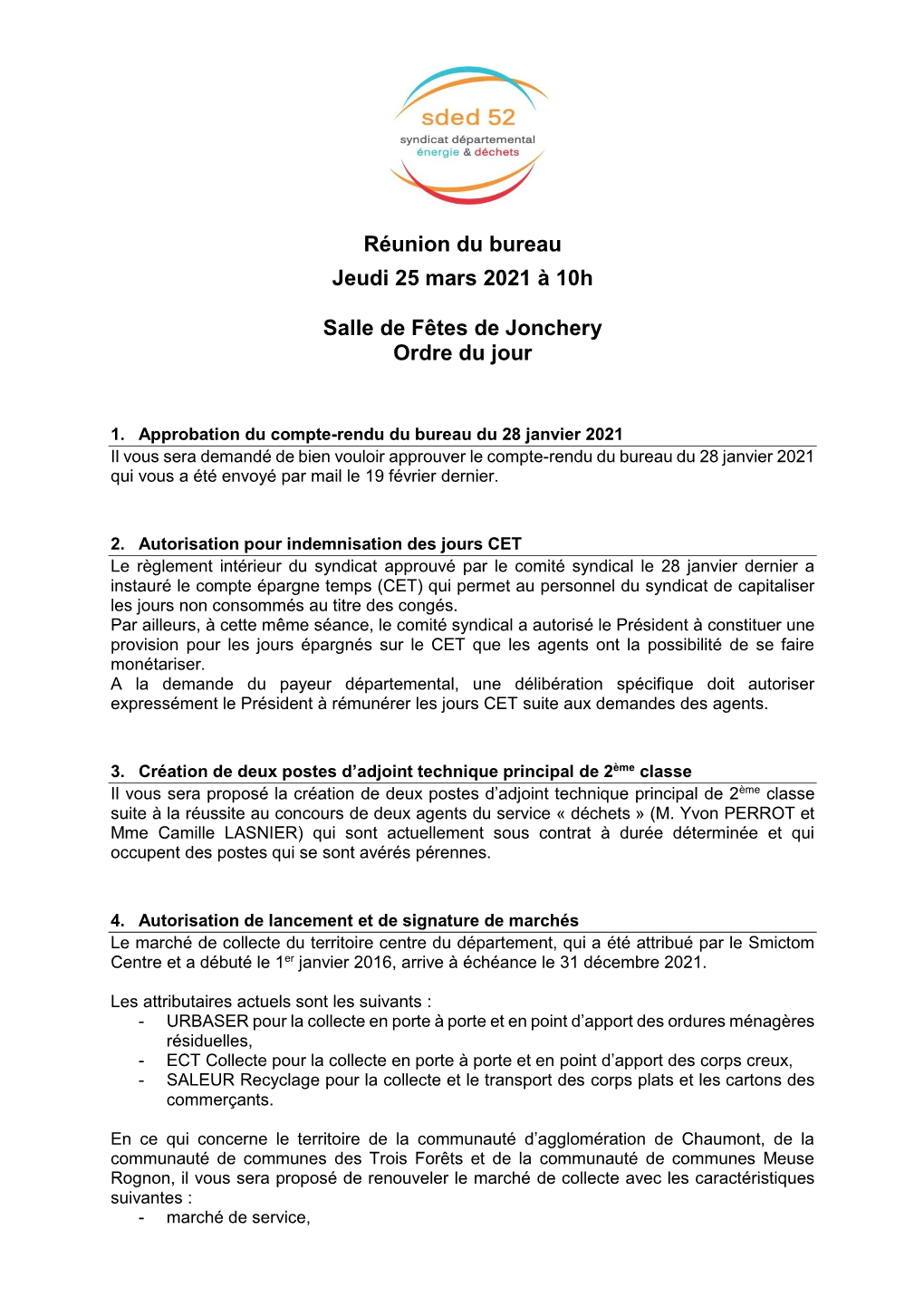 Réunion Du Bureau Jeudi 25 Mars 2021 À 10H Salle De Fêtes De