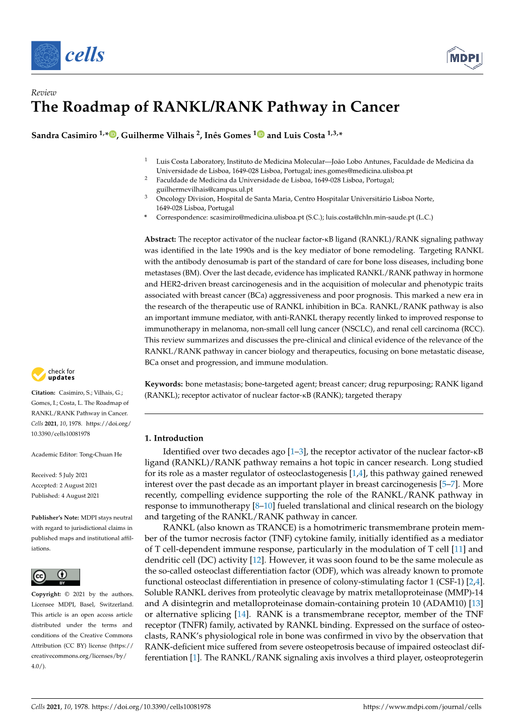 The Roadmap of RANKL/RANK Pathway in Cancer