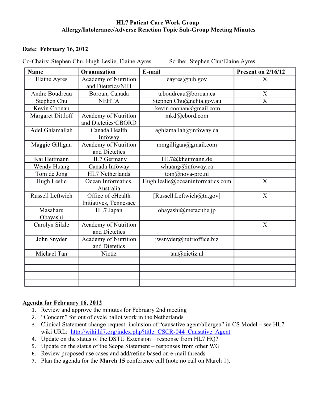 HL7 Patient Care Work Group