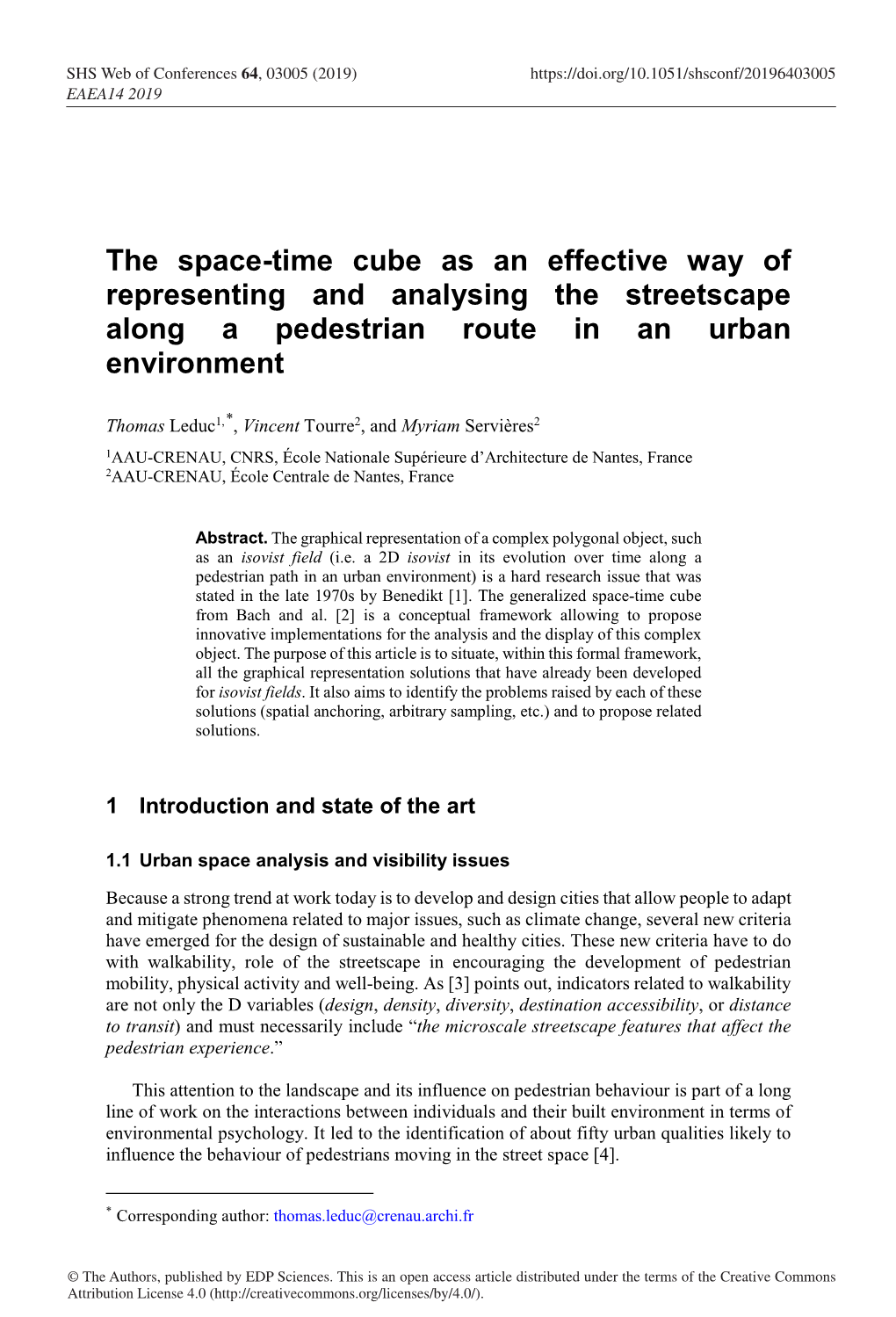 The Space-Time Cube As an Effective Way of Representing and Analysing the Streetscape Along a Pedestrian Route in an Urban Environment