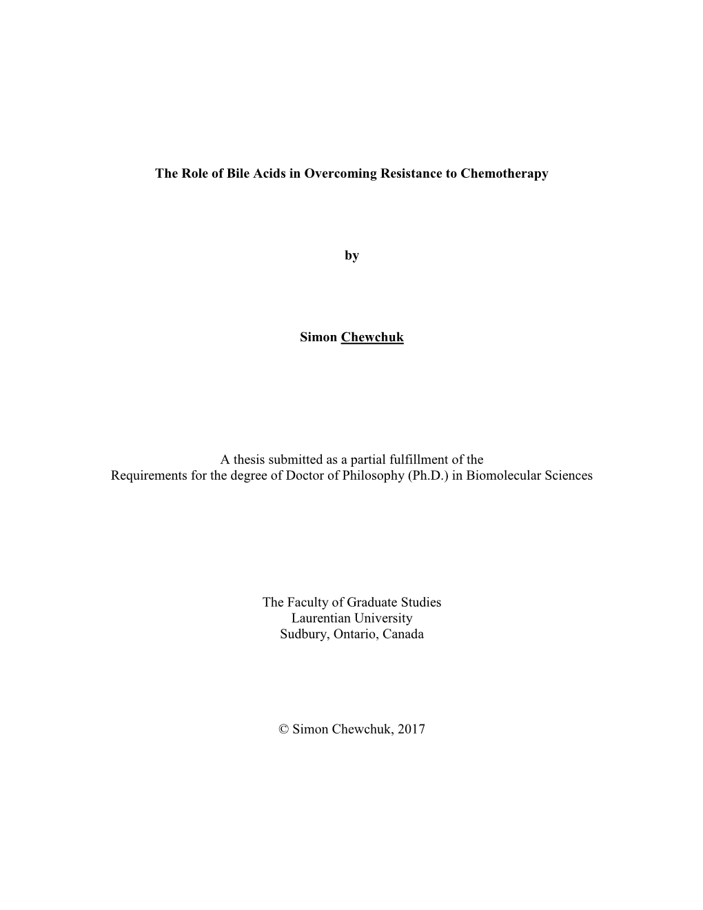 The Role of Bile Acids in Overcoming Resistance to Chemotherapy By