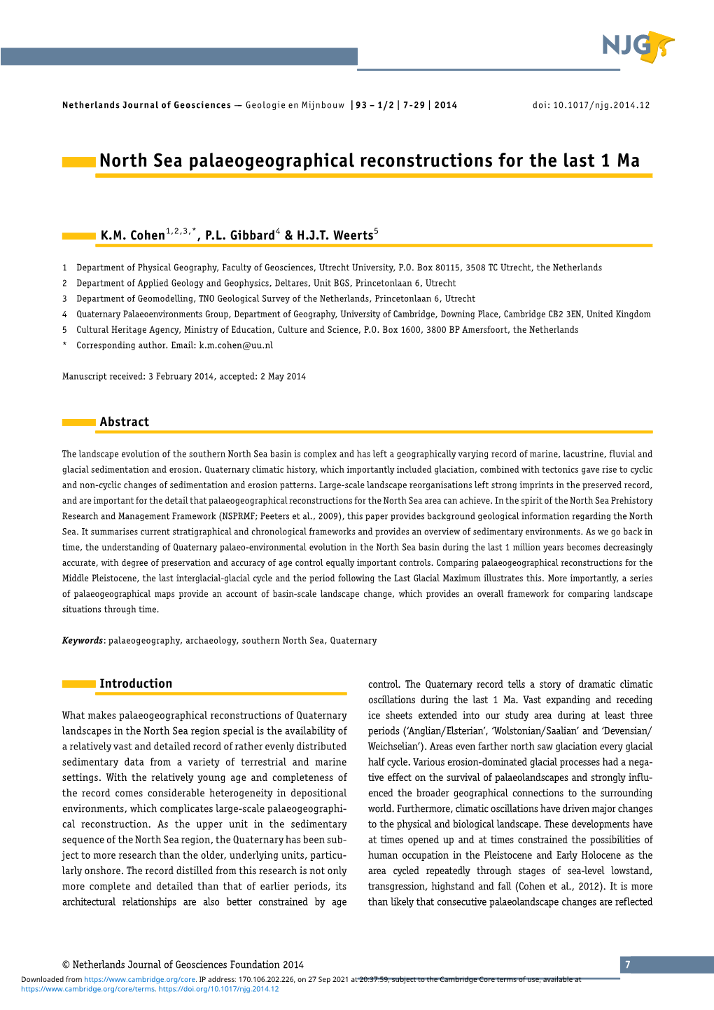 North Sea Palaeogeographical Reconstructions for the Last 1 Ma