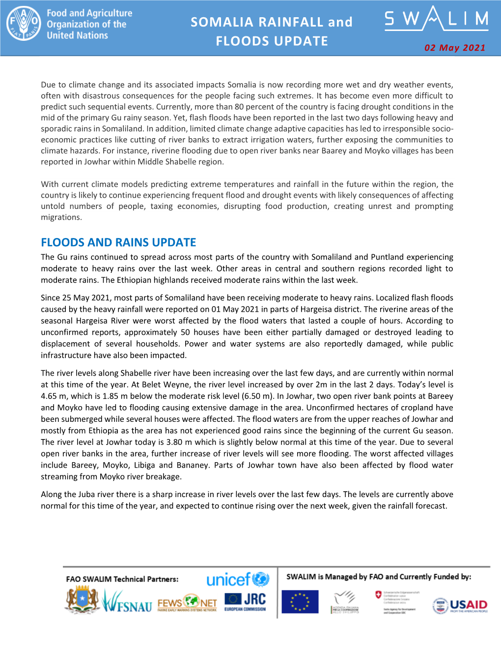 SOMALIA RAINFALL and FLOODS UPDATE 02 May 2021